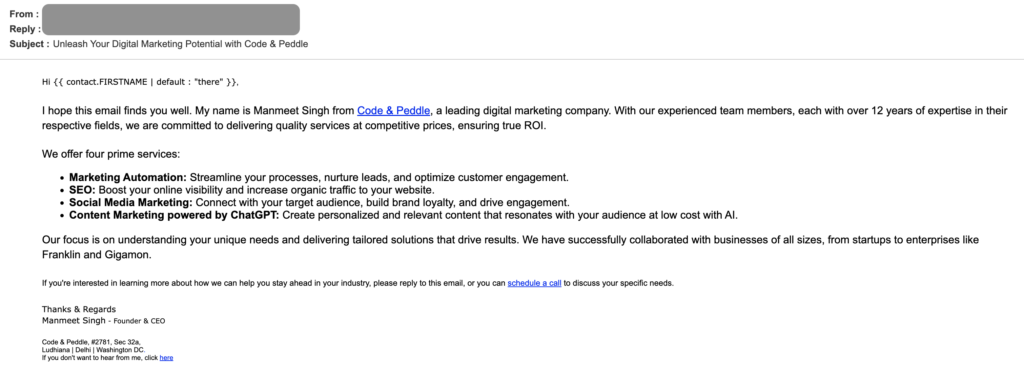 Example of Plain Text Email